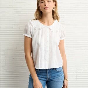 Women's American Eagle White Lace Collar Button-Front Top Size M